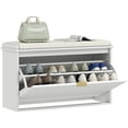 thumbnail image 1 of HOMCOM Shoe Bench with Padded Seat and Flip-Drawer for 8 Pairs, White, 1 of 10