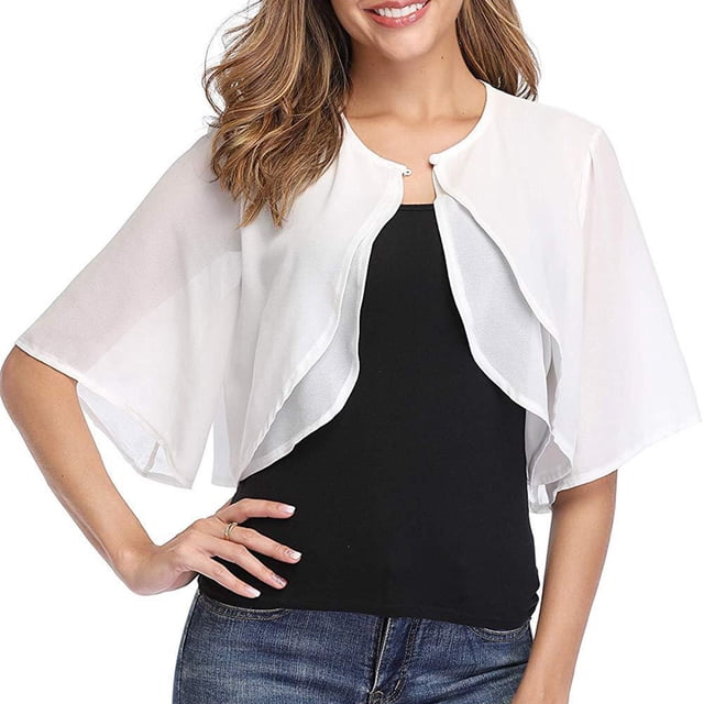 Timegard Shrugs for Dresses Chiffon Lightweight Short Sleeve Open Front Cardigan Outerwear Shawl Cape