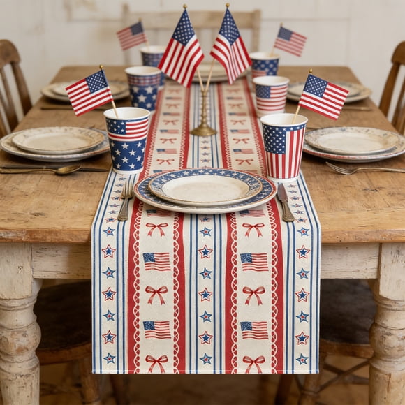 shyuyusa Independence Day Decorative Table Runner and Tablecloth, Holiday Dining Table Ornament