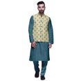 thumbnail image 1 of Atasi Mandarin Collar Traditional Solid Kurta Pajama With Printed Jacket Set, 1 of 3