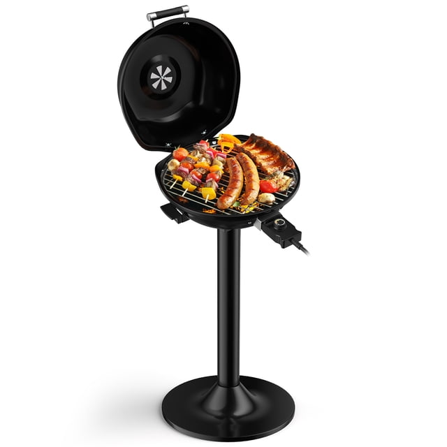 Patiojoy Electric BBQ Grill Portable Grill with Metal Cooking Grilling Rack Detachable Temperature Control & Removable Grease Collector Black