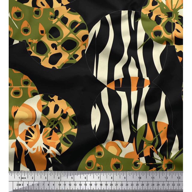Soimoi Black Poly Georgette Fabric Leopard & Wild Animal Skin Decor Fabric Printed BTY 52 Inch Wide