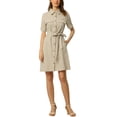 thumbnail image 1 of INSPIRE CHIC Robe Chemise Boutonnée à Col pour Femme à Manches Courtes Style Safari avec Poches et Ceinture Beige m, 1 of 5