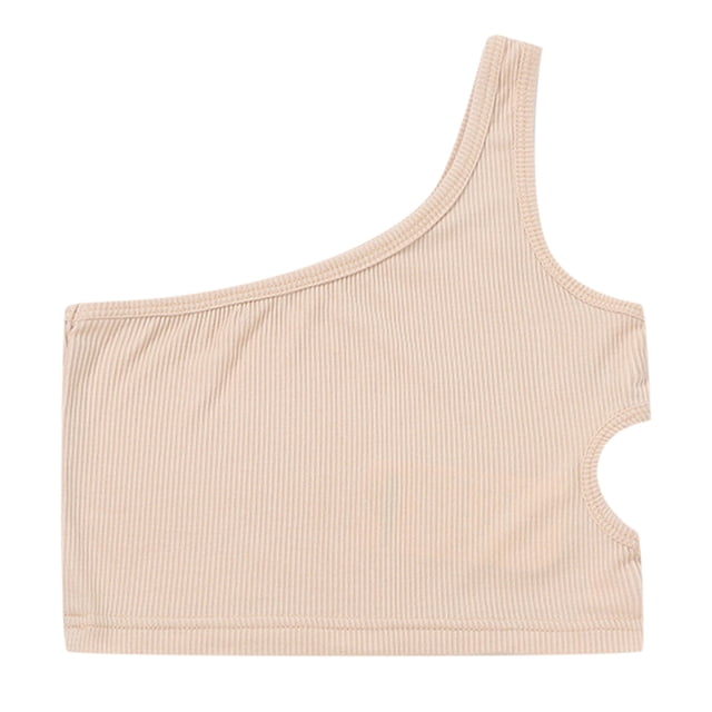 GPOECD Girls Dance Tank Top One Shoulder Racerback Crop Top Sleeveless Athletic Wear For Ballet Gymnastics Performance Khaki,3-4 Years