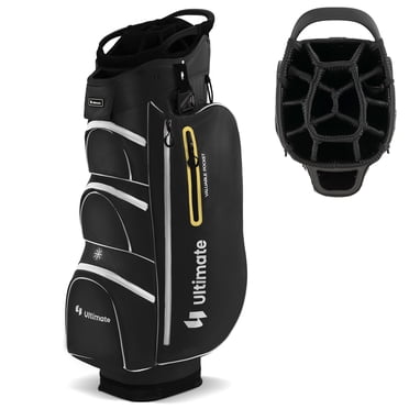 Patiojoy Sac de Chariot de Golf à 15 Voies Sac de Club de Golf avec Organisateur à 15 Voies Séparateur Supérieur 7 Poches Zippées Sac Isotherme Porte-Parapluie Capuchon de Pluie Noir + Jaune