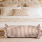 Uscallm Striped Bolstered Cylindrical Pillow For Neck Roll Support And Sleeping, Ruffled Edges Decorative Bed Sofa Pillow, Soft Cotton Cylinder Bolster For Relaxing And Home Decor