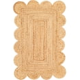 thumbnail image 2 of Indian Handmade Braided Natural Jute Scalloped Design Area Rug, Home Décor Rug, Jute Rug for Bedroom, Dining Room, living room, Doormat Rug Size - 5' Square (150 cm x 150 cm), 2 of 5