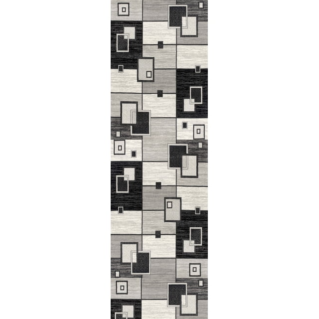 Rug Branch Montage 2' x 25' (Exact Size: 2'3" x 25') Geometric Indoor Runner Rug, Grey Black, Checkered - Entryway, Hallway, Bathroom, and Kitchen