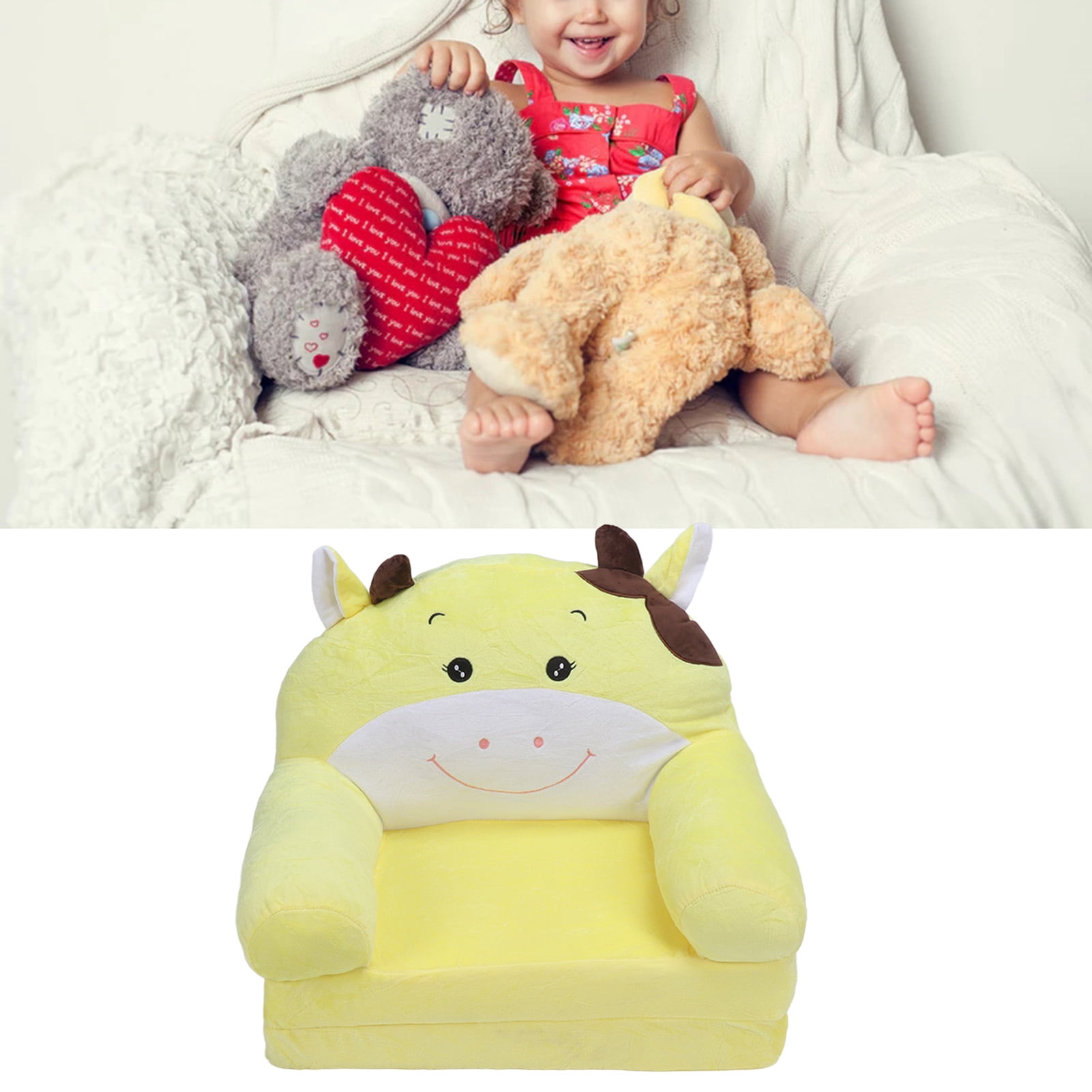 Children's Sofa Cartoon Cow Shape Foldable Kids Sofa and Sleeper Bed, Lightweight Portable Sponge Material for Comfort
