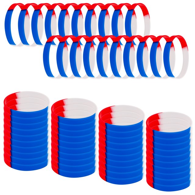 GOGO 60 Pcs Bracelets en Silicone pour Hommes Femmes, Bracelets en Caoutchouc Rouges Blancs Bleus