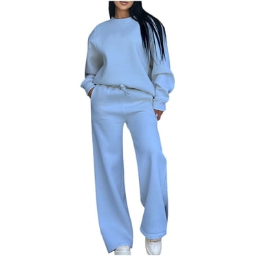 Wdfiry Women 2 Piece Tracksuit Sets Solid Color Loose Drawstring Sweatsuit Sets with Pockets Long Sleeve Sweatshirt and Sweatpants Pullover Lounge Outfits
