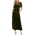 thumbnail image 2 of Robes pour Femmes 2024 Été Oversize Manches Courtes Couleur Unie Col en V Manches Longues à la Cheville Taille Haute Robe Jupe Rabais de 50 % Liquidation!, 2 of 6