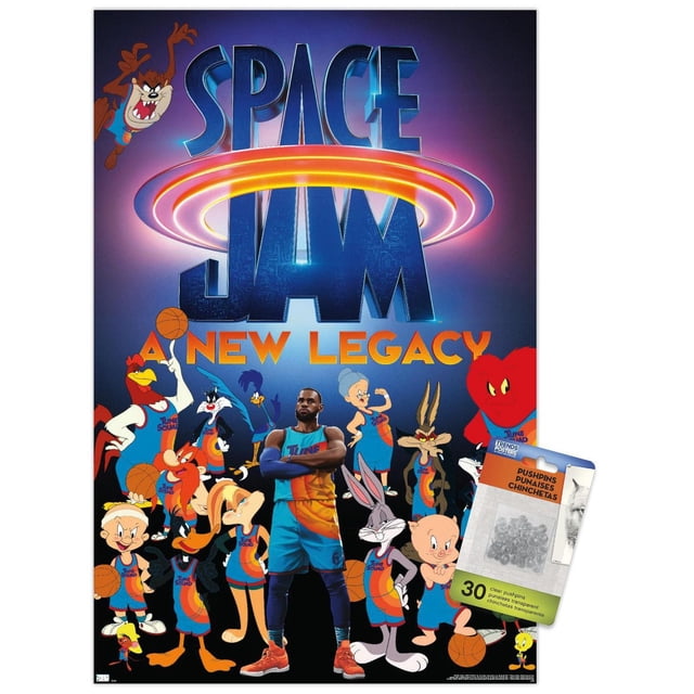 Space Jam : A New Legacy - Affiche Murale d'Équipe, 14,725 Po x 22,375 Po, Mettant en Vedette des Personnages de Looney Tunes et un Joueur de basketball en Uniformes d'Équipe Syntonisée sous un logo à Anneaux Lumineux, Imprimée sur Papier Lustré aux Couleurs Vibrantes, Convient pour Décorer des Chambres, des Bureaux Ou des Résidences Étudiantes.