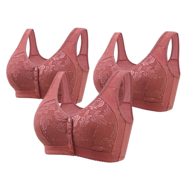 VEKDONE Woman's Embroidery Front Button Large Size Underwear Bra Without Steel Rim Wine 40/90