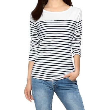 INSPIRE CHIC T-Shirt Rayé à Manches Longues à Blocs de Couleur d'Halloween pour Femme X-Grand Bleu Foncé