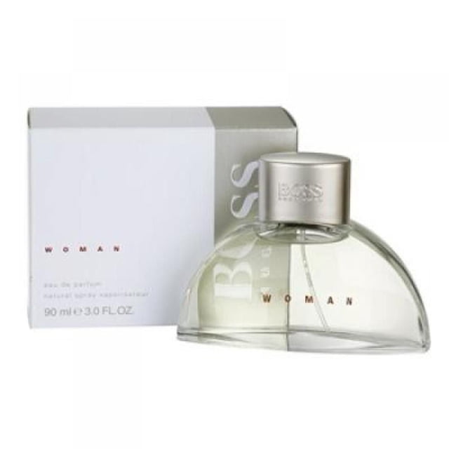 Boss White Ladies par Hugo Boss - Vaporisateur Edp 90 ml avec une Bouteille en Verre Transparente et Incurvée et un Bouchon Argenté Embossé du logo Boss, Accompagné d'Une Boîte Blanche et Argentée Étiquetée « Woman » et « 90 ml 3.0 FL OZ ». Ce Parfum Présente des notes Tropicales de Mangue, de Mandarine, de Vigne de passion, de Vanille et de Bois de Santal, Convient pour les Soirées.