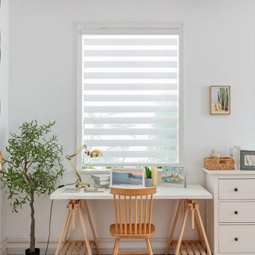 Cordless Zebra Blinds for Patios and Windows - Snow White : 79" X 84" Height (can roll down to 84" Lenght and and stop at your desired height)