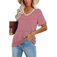thumbnail image 1 of Blouses pour Femmes, Blouses Imprimées Rayées à Manches Courtes T-Shirt Col en V, 1 of 6