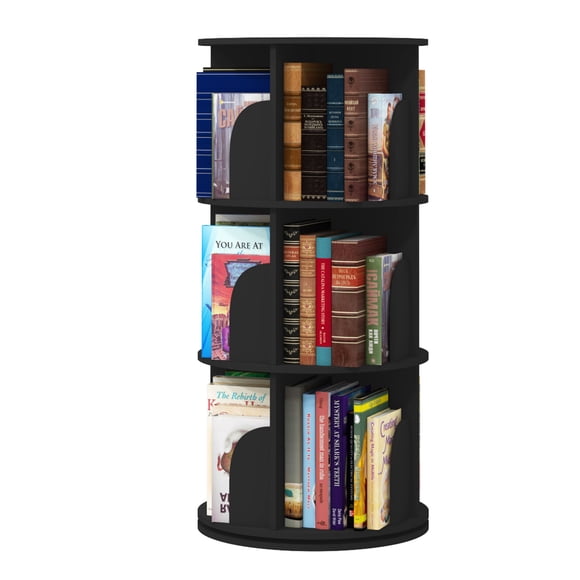 Organisateur d'Étagères Bibliothèque Empilables à 3 Niveaux, Rotatif à 360°, Noir