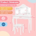 thumbnail image 3 of Costway Coiffeuse pour Enfant avec Tabouret, Miroir Tri-Pliable, Lumière DEL 3 Couleurs Réglable, Blanc, 3 of 10
