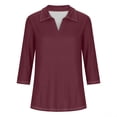 thumbnail image 4 of Hot6sl Économies d'Été Liquidation Blouse & Chemise à Manches Courtes Col Rabattu, T-shirt Assorti pour Femmes Col en V Col Rabattu Manches 3/4, Haut en polyester pour Femmes/vin, m, 4 of 8