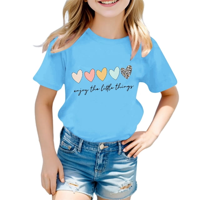 2025 Filles Mignon Imprimé Graphique Filles Chandails à Manches Longues Col Rond Manches Courtes Chandail à Manches Longues Tee Été Décontracté T Chandails Spaghetti Chandail