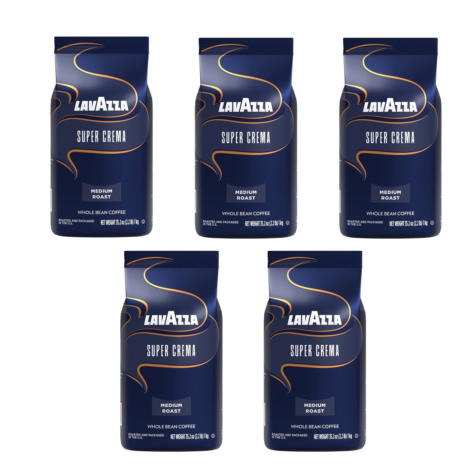 Lavazza Super Crema Whole Bean Coffee, Medium Roast, Arabica and Robusta Blend, 2.2 lb Bag (Pack of 5)
