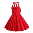 thumbnail image 5 of Zwiiyzr 3-8 Ans Filles Robes Vintage des Années 1950 Été Col Licou Couleur Unie Robes Rétro Rouge, 5 of 5