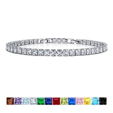 JeenMata Énorme Bracelet Tennis pour Femmes de 11 Carats Taille Princesse Avril - Zircon Cubique - Pierre de Naissance Design Éternité - Placage Or Blanc, Cadeau d'Anniversaire, d'Anniversaire de Mariage, de la Saint-Valentin