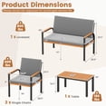 thumbnail image 3 of Costway Ensemble de Mobilier de Patio 4 Pcs avec Table à Café, Causeuse et 2 Chaises Simples pour Véranda Gris, 3 of 10