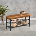 thumbnail image 4 of LEDREM EKHO Collection Shoe Rack Bench, Mid-Century Modern Storage Bench with 3-Tier Shelf, 300-lb Capacity Entryway Organizer,Caramel Brown, 4 of 6