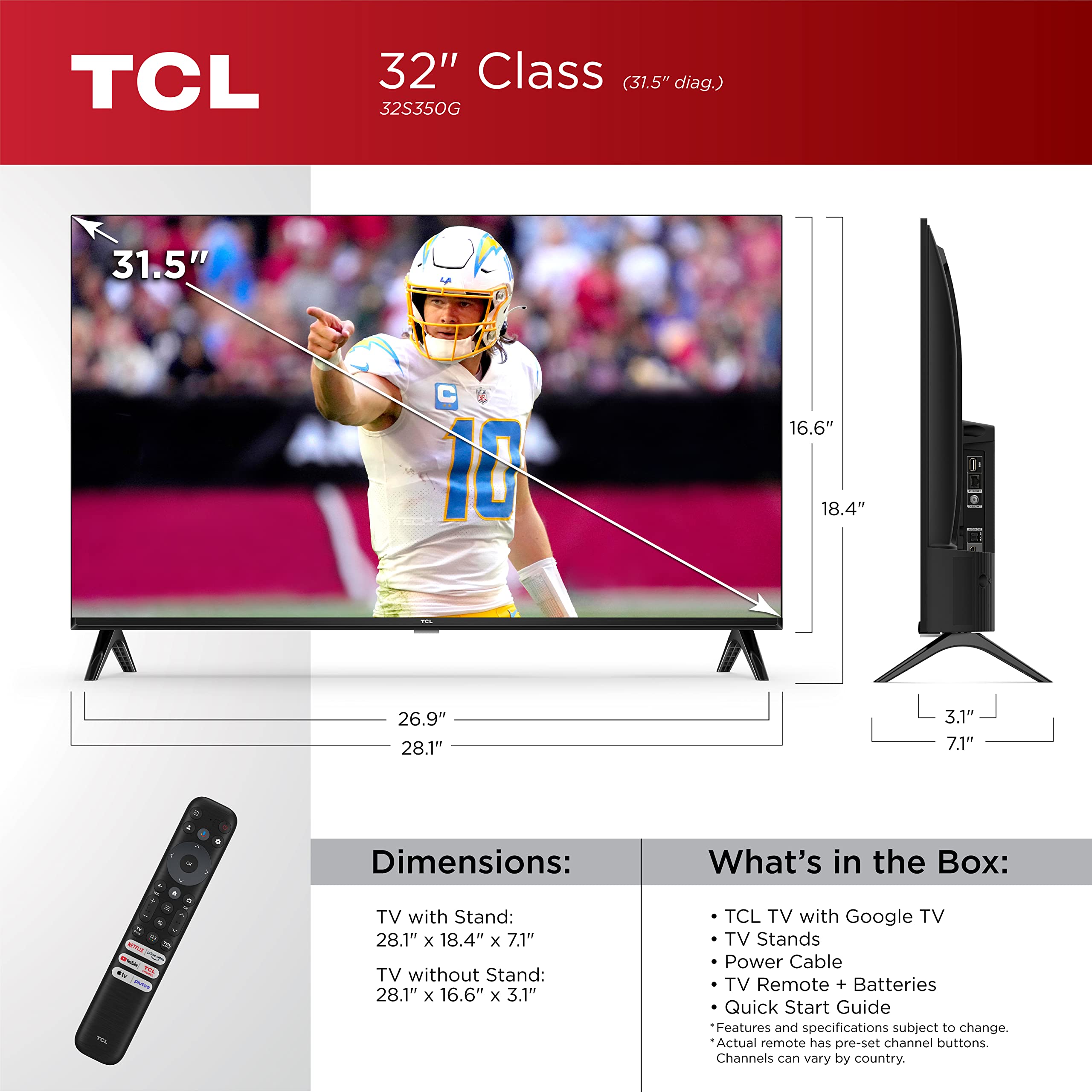 TCL 32-Inch Class S3 1080p LED Smart TV with Google TV (32S350G