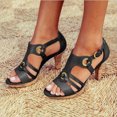 thumbnail image 2 of EQWLJWE Sandals Women 2022 Retro Open Toe Metal Buckle Thick High Heel Buckle Roman Strap Summer Sandals, 2 of 3