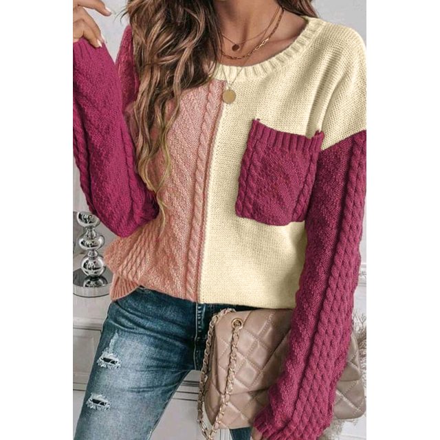 FOLUNSI Chandail Chic Rose Tan - Épaule Tombante, Chaleur Douillette!