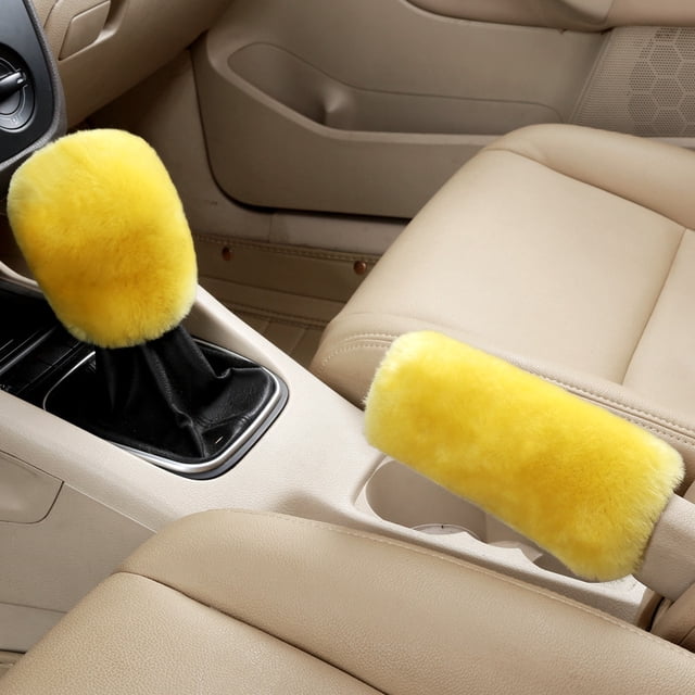 2Pcs Voiture Poignée de Frein à Main Couvre Levier de Vitesses Poignée de Couvercle Manche Peluche Hiver Doux Frein à Main Chaud