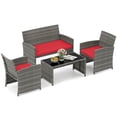 thumbnail image 2 of Costway Ensemble de Conversation pour Patio 4 Pcs avec Coussins de Siège et Dessus de Table en Verre Trempé, Extérieur Rouge, 2 of 10