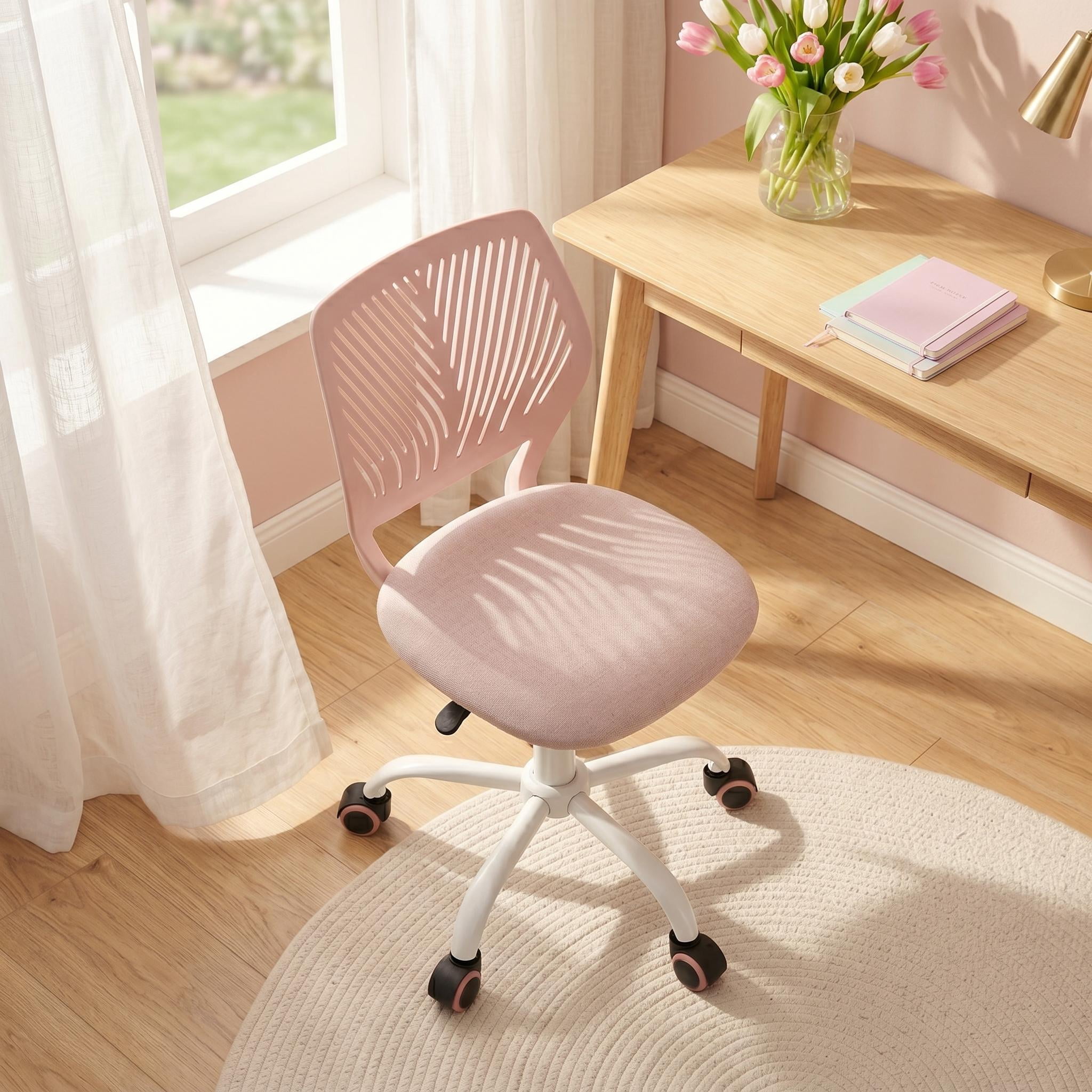 Homy Casa Chaise de bureau rose pour enfant, réglable avec roulettes, siège coussiné et dossier ventilé