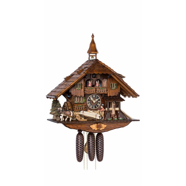 Cuckoo Clock Black forest house, turning mill-wheel