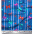 thumbnail image 1 of Soimoi Blue polyester Crepe Fabric Bow & Stripe Print Fabric by Yard 52 Inch Wide, 1 of 1