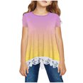 thumbnail image 1 of MeetoTime Kids Short Sleeve Tops Summer Casual Round Neck Gradient Color Lace Layered T-Shirt Tee for Girls, 1 of 4