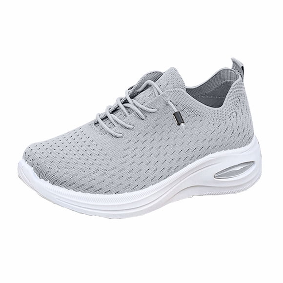Women's Slip on Walking Shoes Comfortable Non Slip Mesh Casual Running Sneakers Lace Up Platform Footwear with Arch Support Gray Size 7.5