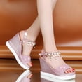 thumbnail image 1 of LSLJS Sandales d'Été pour Femmes à Bout Ouvert, Talon Moyen Wedge, Boucle Métallique, 1 of 5