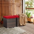 thumbnail image 2 of Patiojoy 2 Pieces Patio Ottoman Multipurpose Outdoor Wicker Footstool Storage Box Side Table w/ Solid Metal Frame Additional Seating w/ Removable Cushions Red, 2 of 7