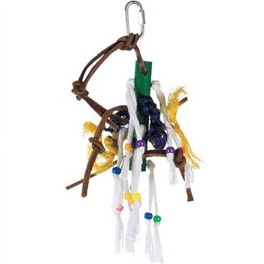 Cheville Junglewood Living World en bois avec cordes, bandelettes en cuir et boules pour oiseaux