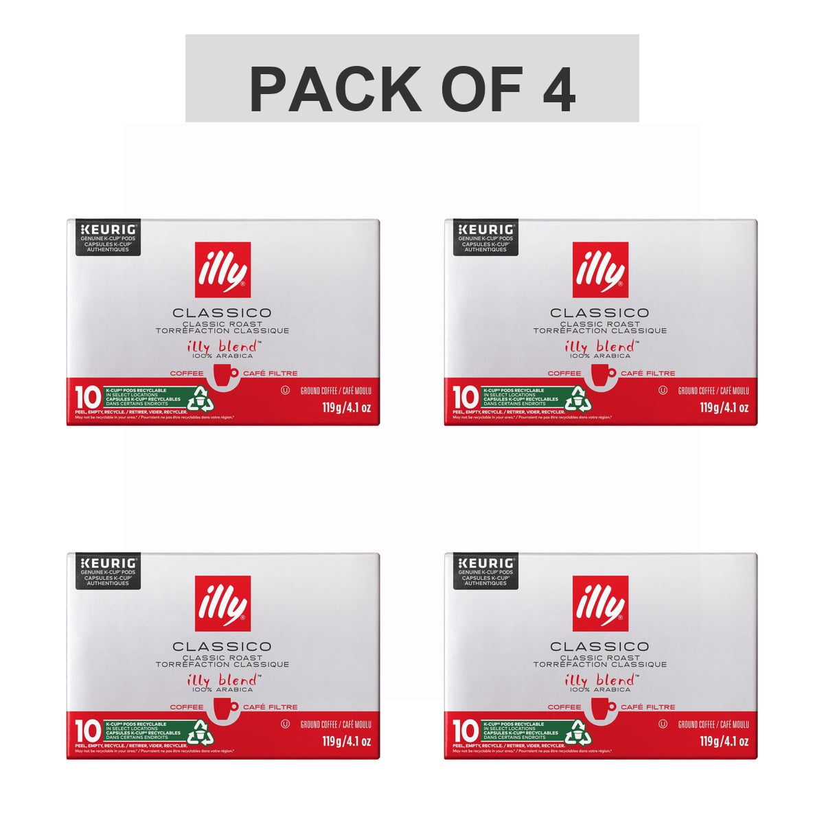 Bundle of 4 - illy Coffee, Smooth and Balanced, Classico Medium Roast Coffee K-Cups, Made with 100% Arabica Coffee, All-Natural, 10 count (Pack of 1)