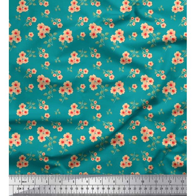 Soimoi polyester Crepe Fabric Leaves & Flower Floral Print Fabric by Yard 42 Inch Wide