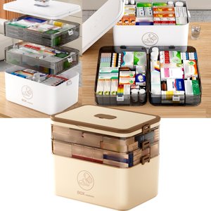 3-Tier Boîte de rangement pour médicaments, trousse de premiers soins vide pour les urgences familiales, contenant de rangement en plastique portable pour médicaments Boîte polyvalente avec poignée pour la maison, le voyage