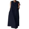 thumbnail image 2 of Meichang Robes d'Été Sans Manches pour Femmes, Unies, Coupe Ample, Décontractées, en Coton et Lin, Robes Maxi, Col Rond, Poches, Longues Robes, Coupe Ample, Robes Évasées Décontractées, Bleu Foncé, TTG, 2 of 6