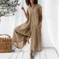 thumbnail image 5 of Womens Solid Color Casual Short Sleeved Medium Length Cotton Linen Shirt Jumpsuit, 5 of 5