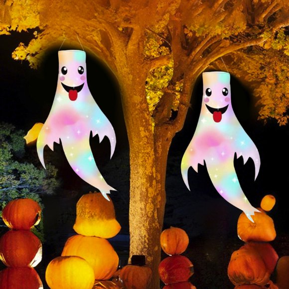 ABPWLY Chaussettes à Vent Fantôme d'Halloween Décorations Suspendues Chaussettes à Vent Drapeau Décorations d'Halloween Décorations Fantôme Suspendues avec Lumières DEL pour Cour Fournitures de Fête Extérieures Liquidation Maison et Cuisine Canada D